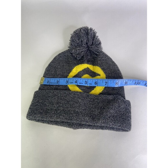 Despicable Me Gru Logo Pom Knit Gray Yellow Cuff Beanie Hat Cap Adult OSFM - Picture 3 of 4
